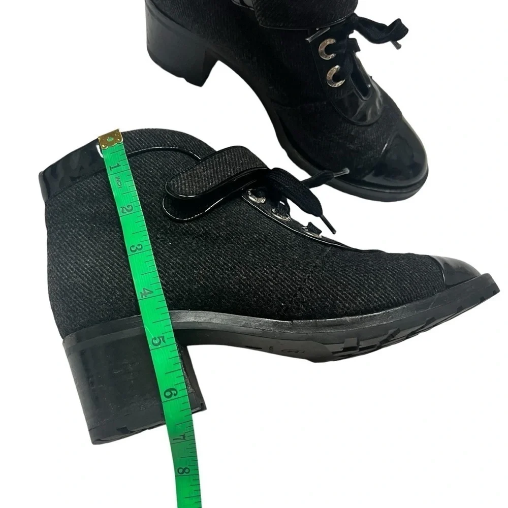 Chanel Runway Wool Moto Lace Up Boots 2008 Black